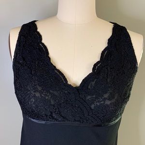 Sleeveless black fitted Dress Fully lined with lace at bodice. Empire waist line